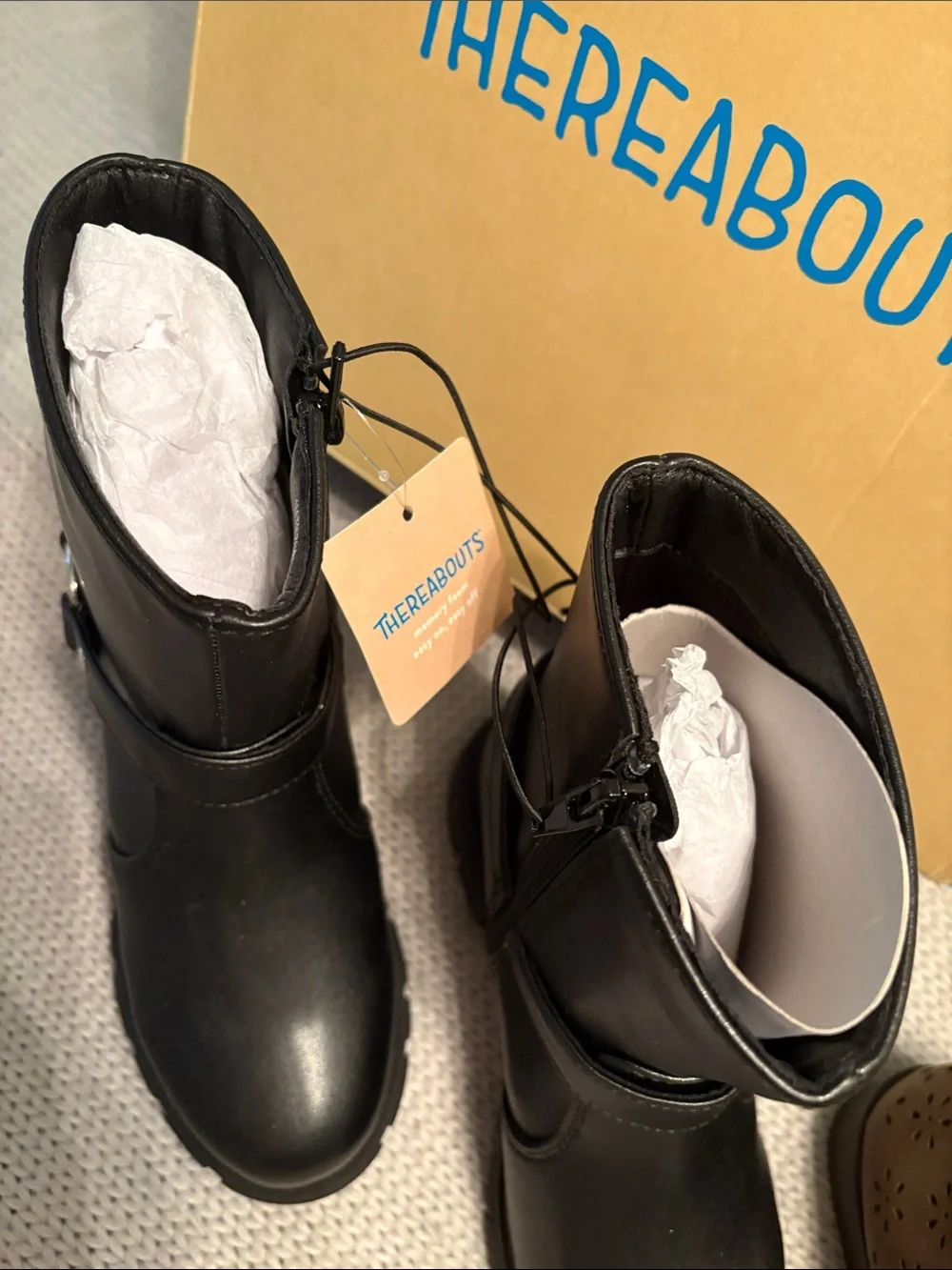 NWT 2 Pair Lot Thereabouts Girls Boots- Black Moto & Brown Booties Size 1 M